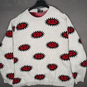 333 Half Evil All Over 333 Knit Sweater Crewneck Gray Red Black‎ 2XL Streetwear